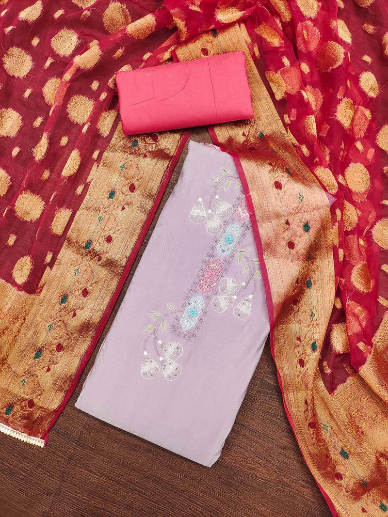 lavender silk blend sequins dress material