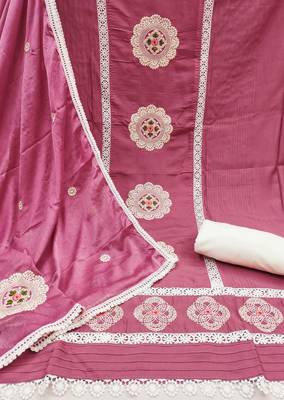 pink silk blend embroidered dress material 2