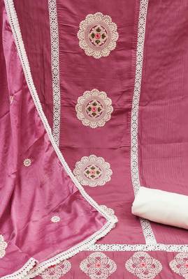 pink silk blend embroidered dress material 4