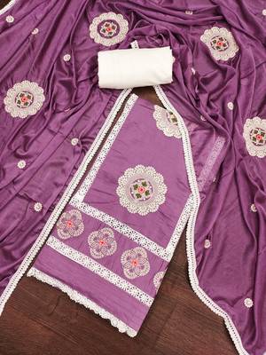 purple silk blend embroidered dress material 1