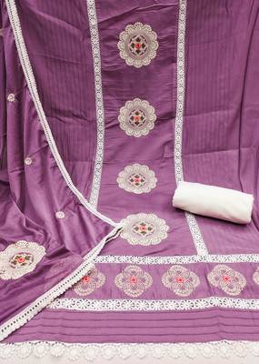 purple silk blend embroidered dress material 2