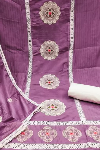 purple silk blend embroidered dress material