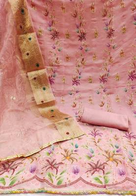 pink organza embroidered dress material 2