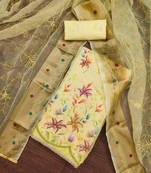 yellow organza embroidered dress material