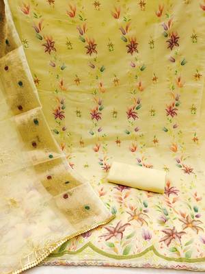 yellow organza embroidered dress material 2