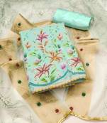 sea green organza embroidered dress material