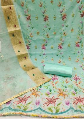 sea green organza embroidered dress material 2