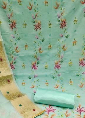 sea green organza embroidered dress material 4