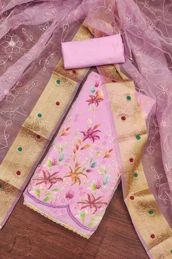 baby pink organza embroidered dress material