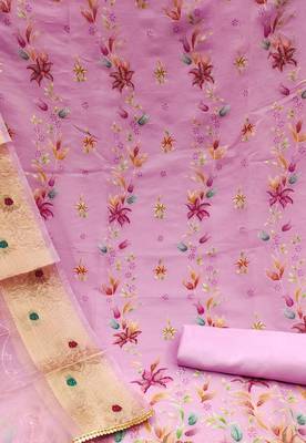 baby pink organza embroidered dress material 4