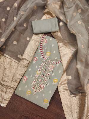 grey organza woven dress material 1