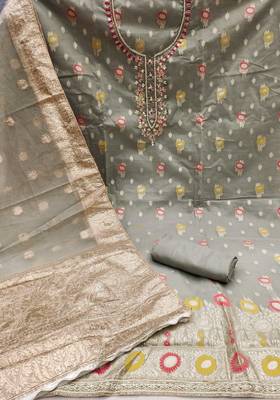 grey organza woven dress material 2