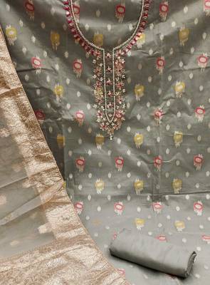 grey organza woven dress material 4