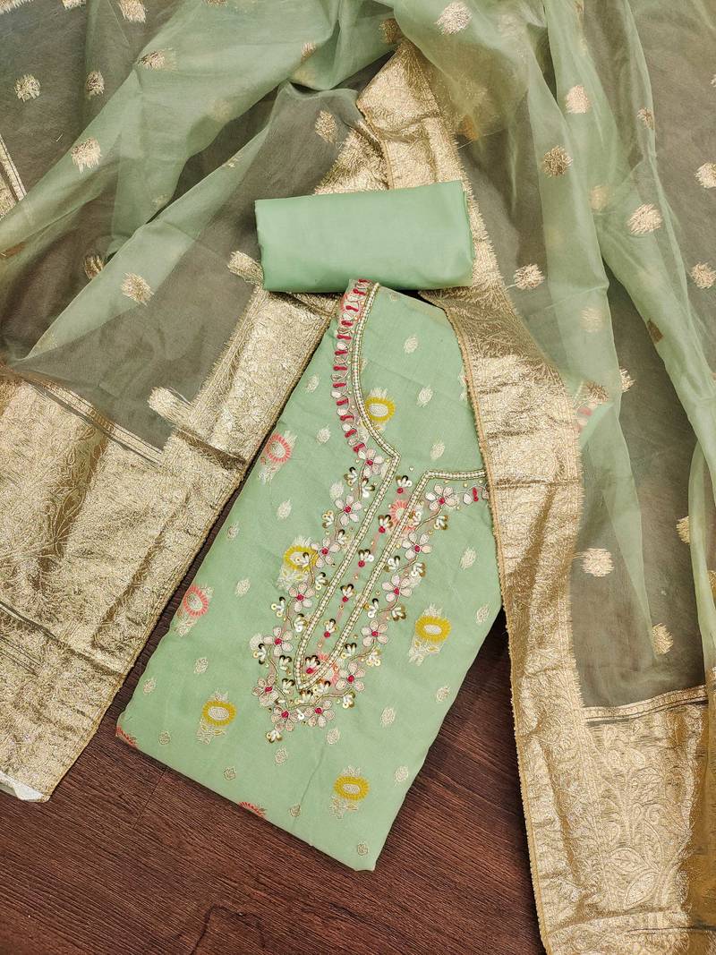 green organza woven dress material