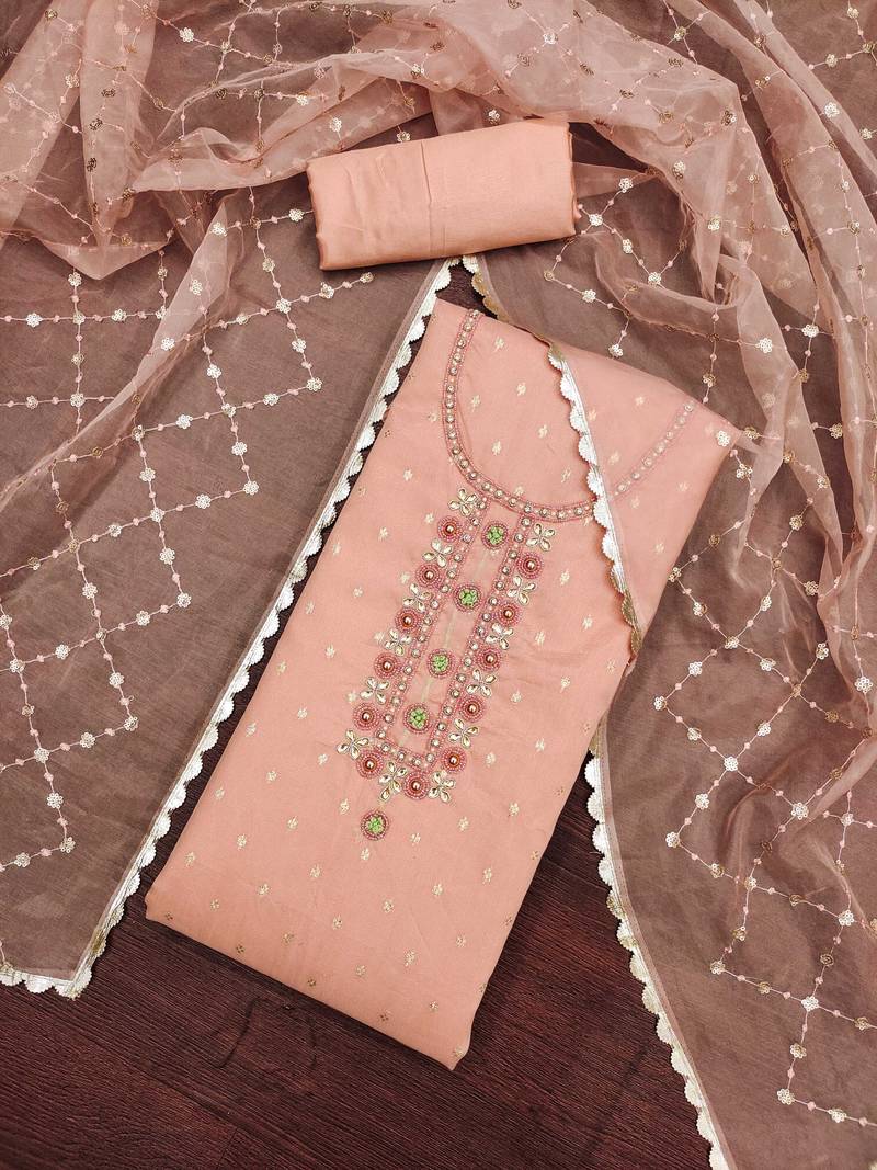 peach organza woven dress material