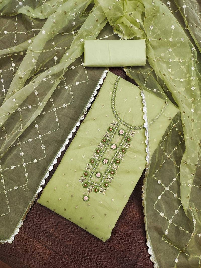green organza woven dress material