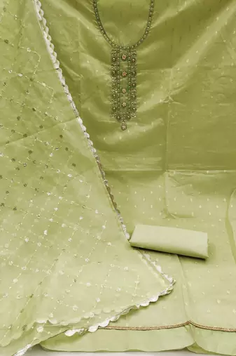 green organza woven dress material