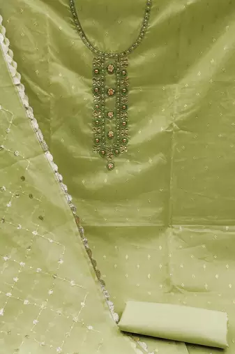 green organza woven dress material