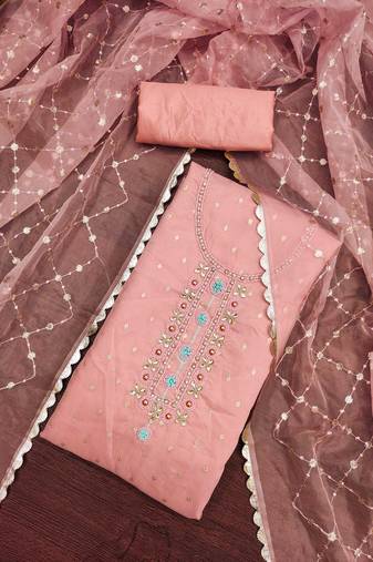 baby pink organza woven dress material