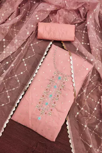 baby pink organza woven dress material