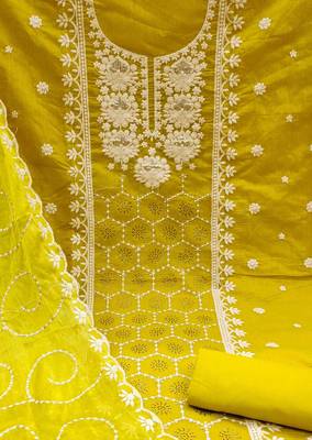 lime chanderi silk embroidered dress material 4