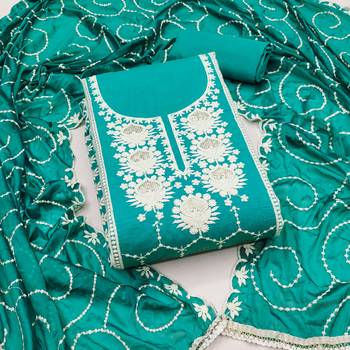 teal chanderi silk embroidered dress material 3