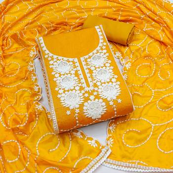orange chanderi silk embroidered dress material 3