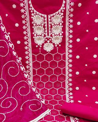 magenta chanderi silk embroidered dress material 4