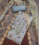 grey organza embroidered dress material