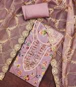 pink organza embroidered dress material