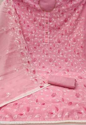 pink chanderi silk embroidered dress material 2