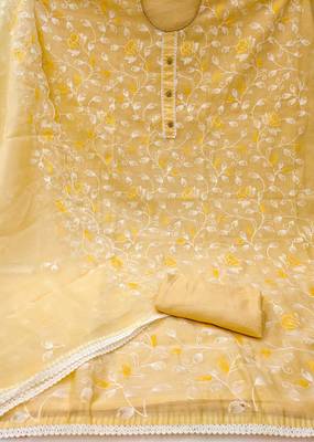yellow chanderi silk embroidered dress material 2