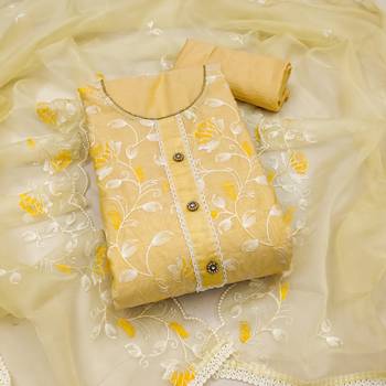 yellow chanderi silk embroidered dress material 3