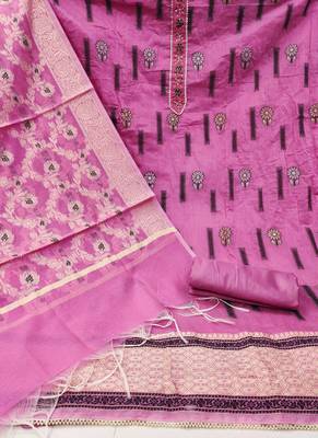 pink chanderi silk woven dress material 2