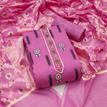 pink chanderi silk woven dress material 3