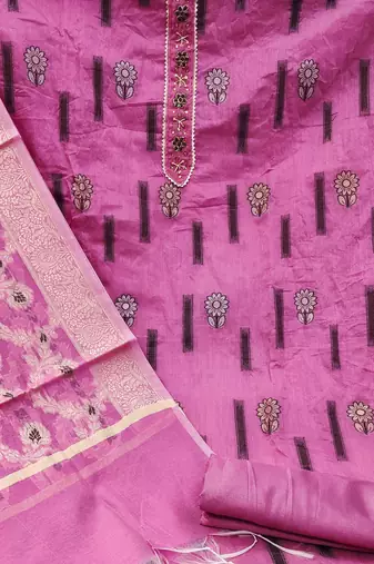 pink chanderi silk woven dress material