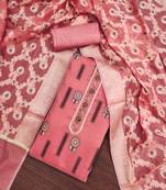 peach chanderi silk woven dress material