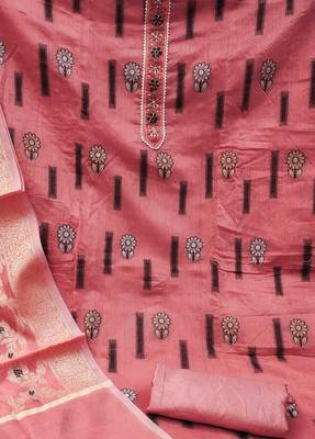peach chanderi silk woven dress material 4