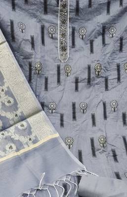 grey chanderi silk woven dress material 4