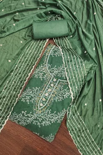 sea green organza embroidered dress material