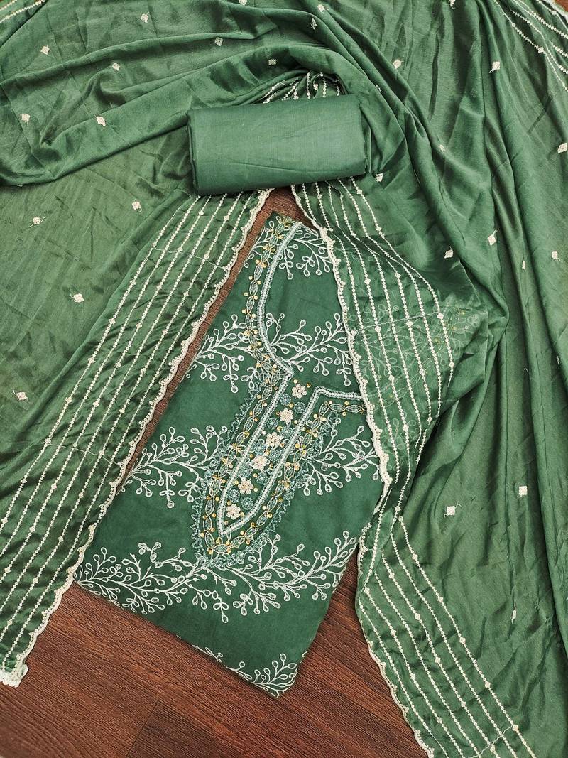 sea green organza embroidered dress material