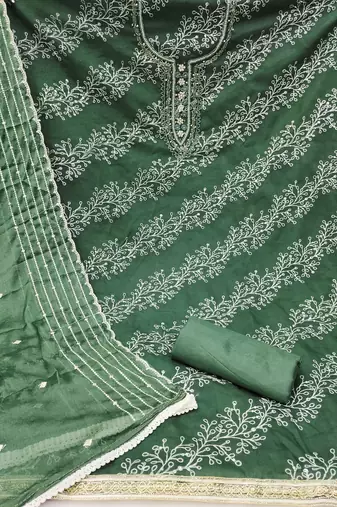 sea green organza embroidered dress material