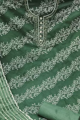 sea green organza embroidered dress material