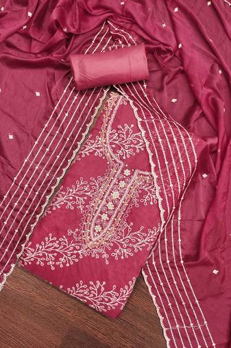 pink organza embroidered dress material