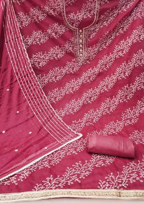 pink organza embroidered dress material 2