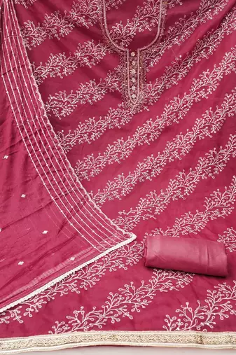 pink organza embroidered dress material