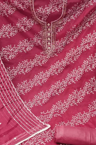 pink organza embroidered dress material
