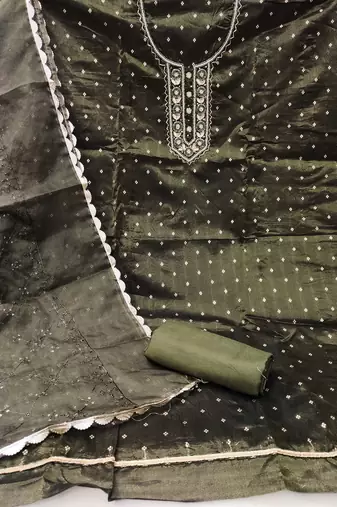 green organza woven dress material