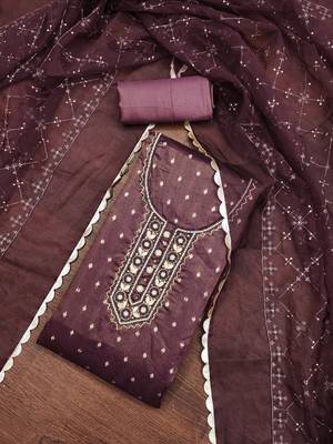 wine organza woven dress material 1