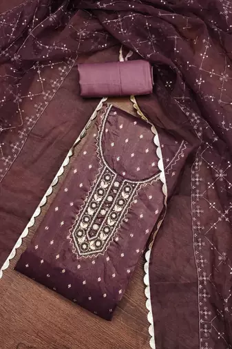 wine organza woven dress material